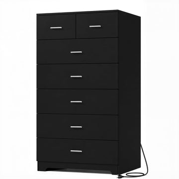 47.3" Tall Dresser with Charging Station Wooden 7 Drawer Dressers Chest of Drawers with Sliding Rails Entryway Black