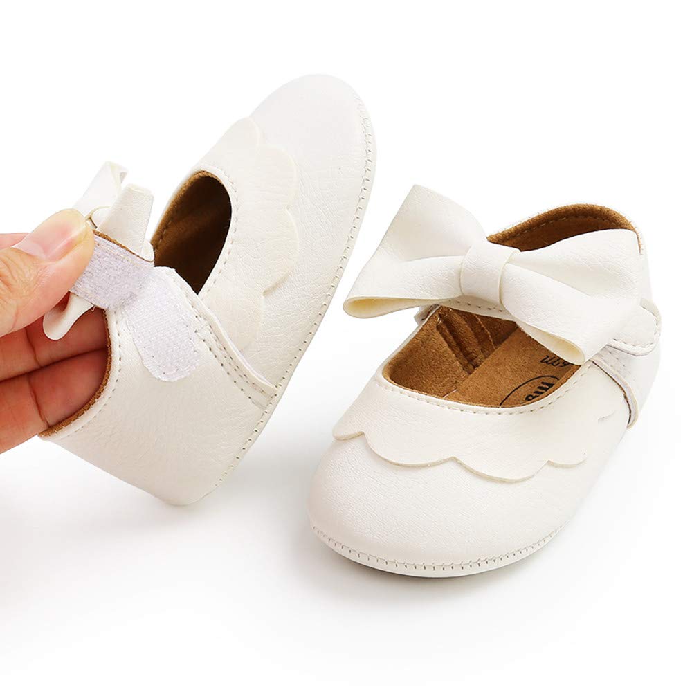 Baby Girls Mary Jane Flats with Bownot Non Slip Soft Sole PU Leather Newborn Infant Toddler First Walker Cirb Dress