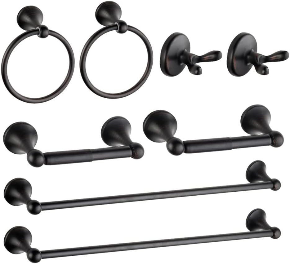 8 Piece Bathroom Accessory Set(Adjustable Towel Bar, Towel Ring, Toilet Paper Holder,Towel Robe Hook), Wall Mounted