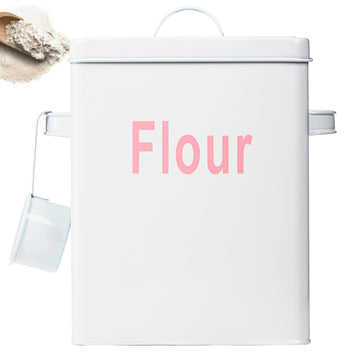 Metal Flour Container with Scoop and Lid, 6.3 Quart (Holds up to 7 lbs), Galvanized Steel Flour Canister with