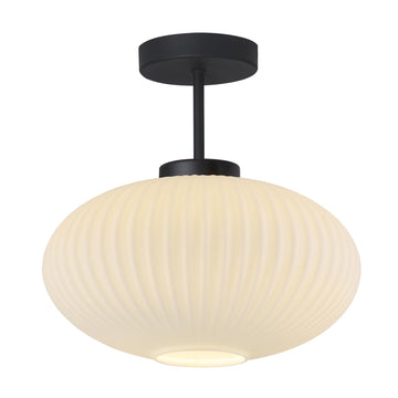 Lighting Matte Black 11.8" White Milk Glass Flush Mount Ceiling Light