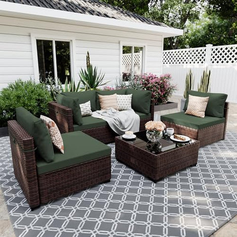 5-Piece Wicker Outdoor Patio Furniture Set | Brown for Backyard, Garden & Porch