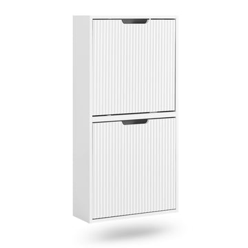 Wall Mounted Slim Shoe Cabinet, Narrow Shoe Rack Cabinet with 2 Flip Drawers, (White)