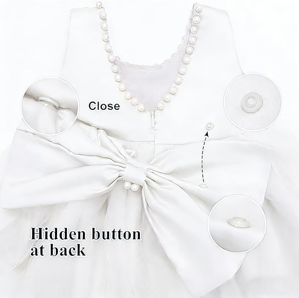 Toddler Baby Girls Pearl Backless Big Bowknot Tutu Gown Party Wedding Ball Gown Princess Dress with Headwear
