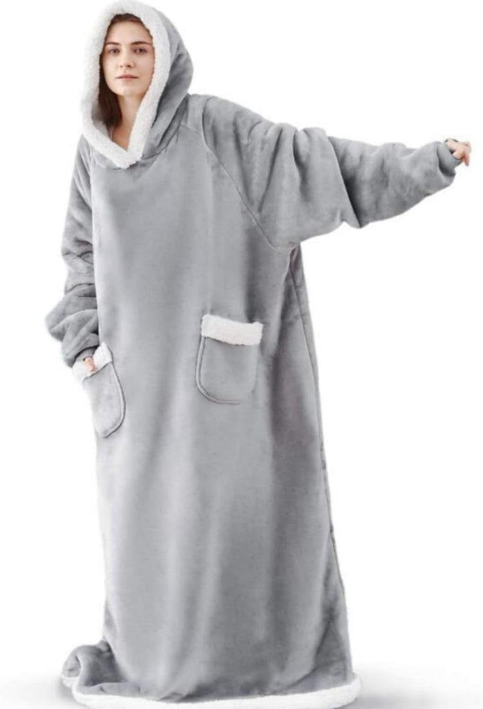 5FT Oversized Wearable Blanket Hoodie Flannel Sherpa Fleece Warm Cozy Christmas Wrap Throw Gifts for Adult