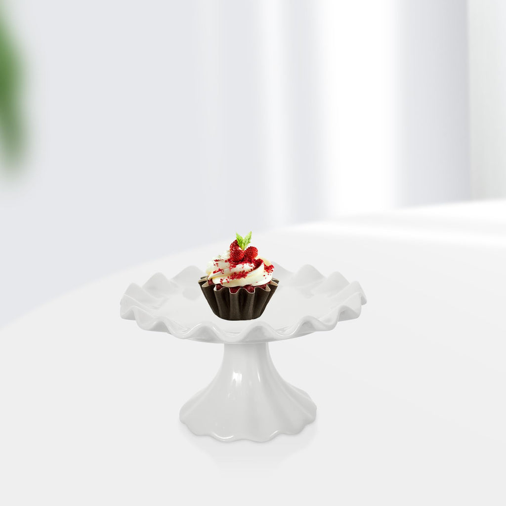 Ceramic Cake Stand Decorative Pedestal Dessert Display Plate with Scalloped Edge 5.70 X 5.70 X 3.54 in for Cupcakes