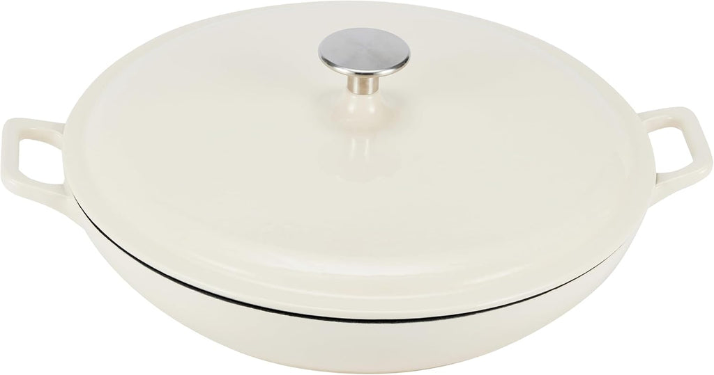Enameled Cast Iron - Covered Round Casserole Skillet with Lid, Oven Safe - 500°F, Even Heat Distribution, 3.3-Quart