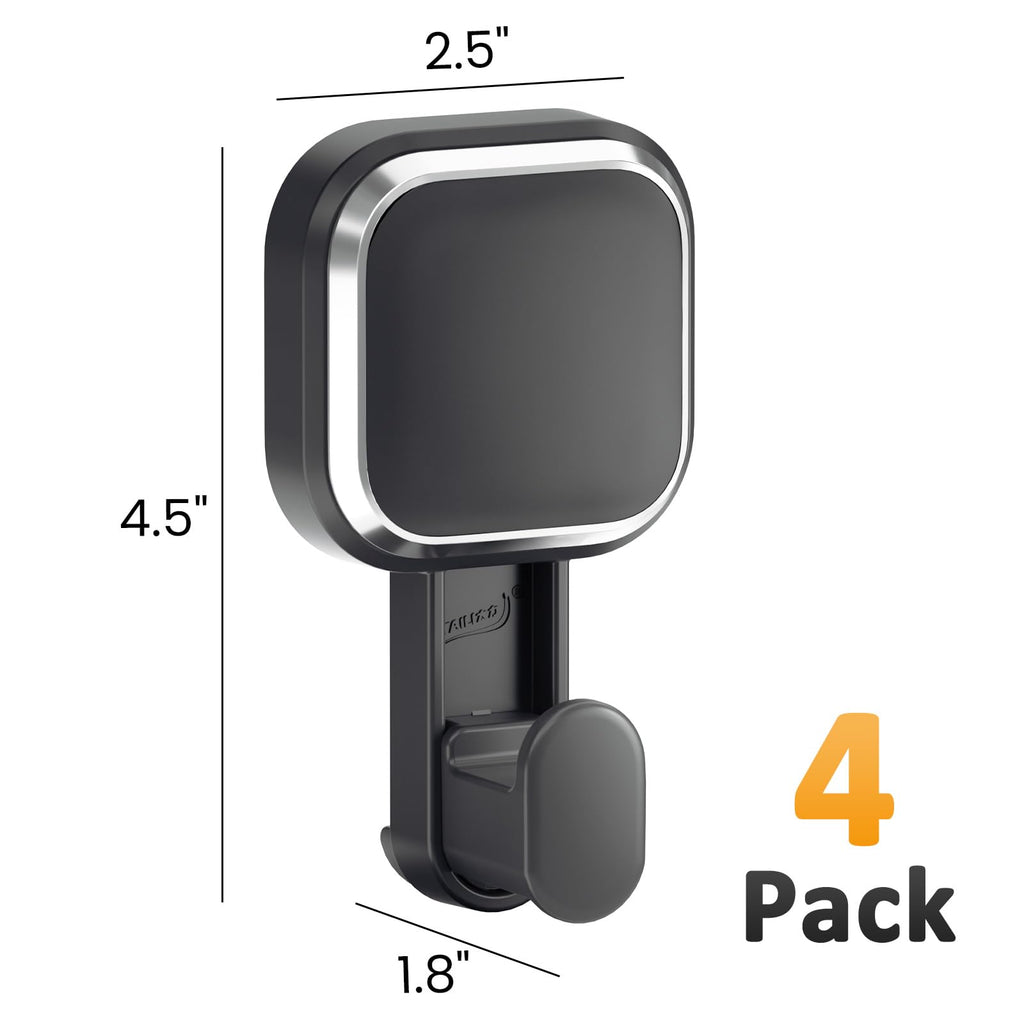 4 Pack Suction Cup Hook for Inside Shower, Towels & Looafhs, Black