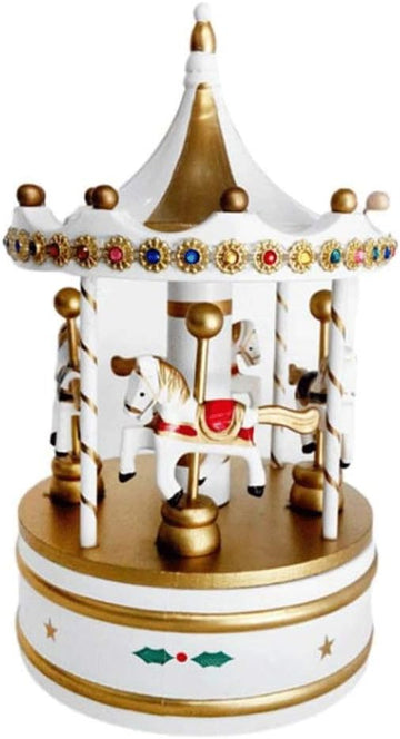Wooden Rotating Music Box Carousel Christmas Decorations(D)