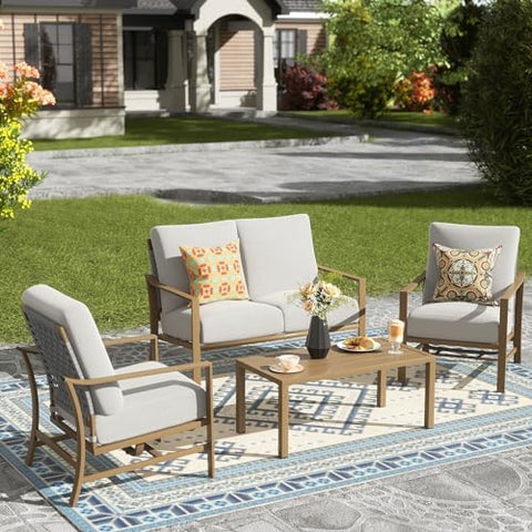 4-Piece Metal Outdoor Patio Furniture Set - Conversation | All-Weather Resistant for Patio, Garden & Porch