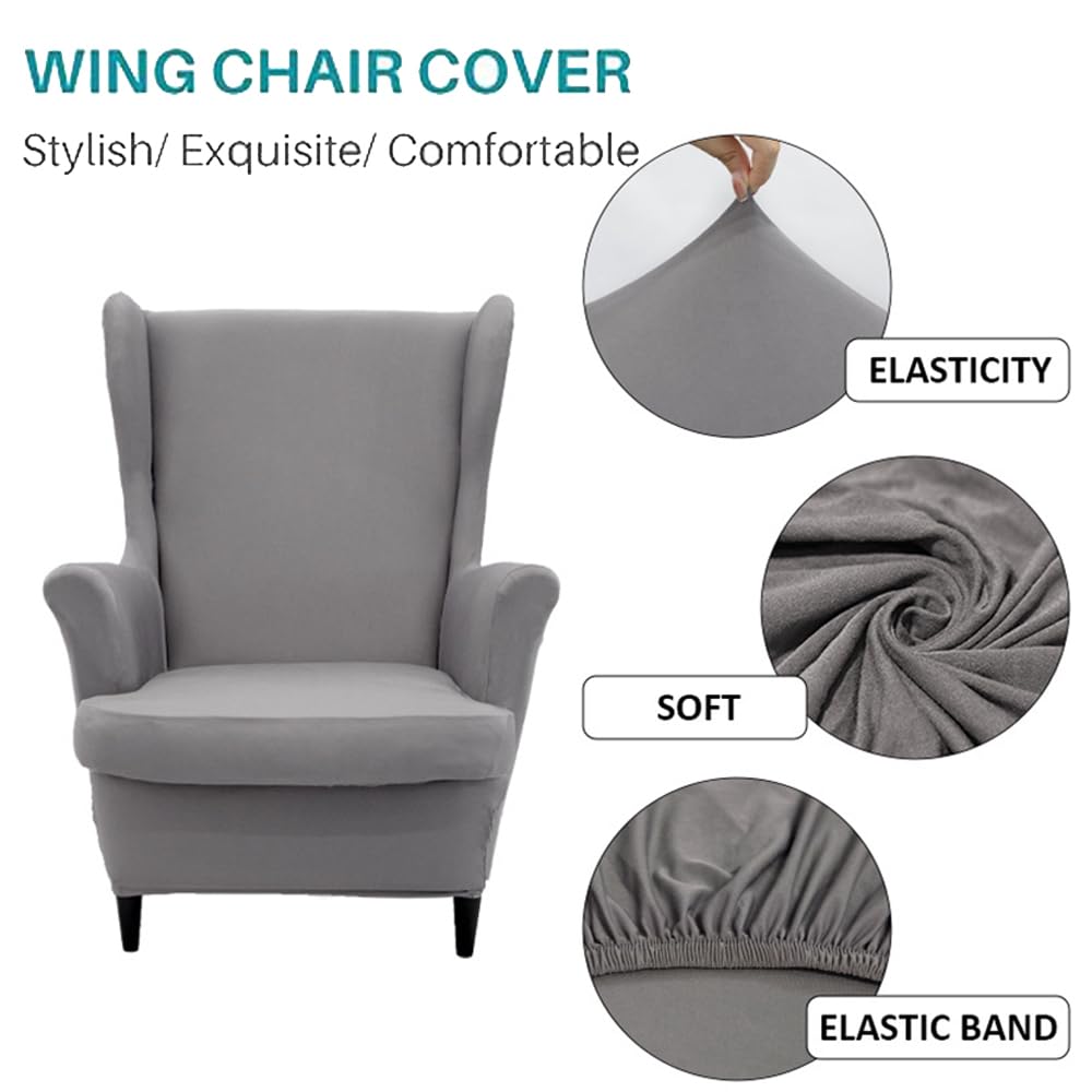Wingback Chair Covers - Stretch Slipcover for Wing Back Chairs, Living Room (One Size, Pink)