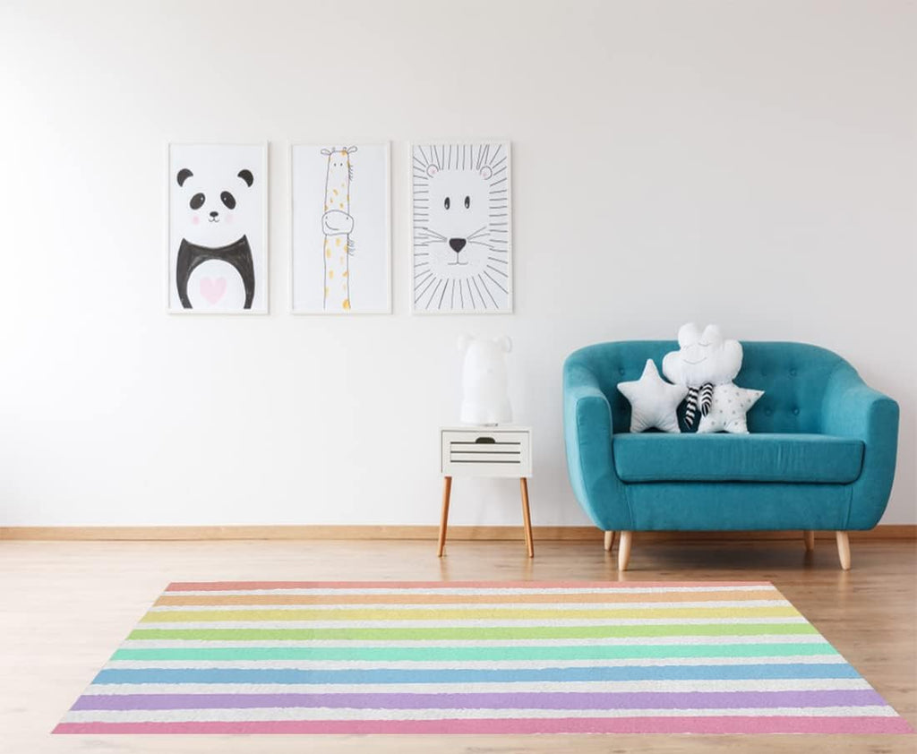 Non-Slip Area Rugs Watercolor Pastel Brush Strokes Striped Blue Rainbow Pattern Abstract Home Decor Rugs Carpet for