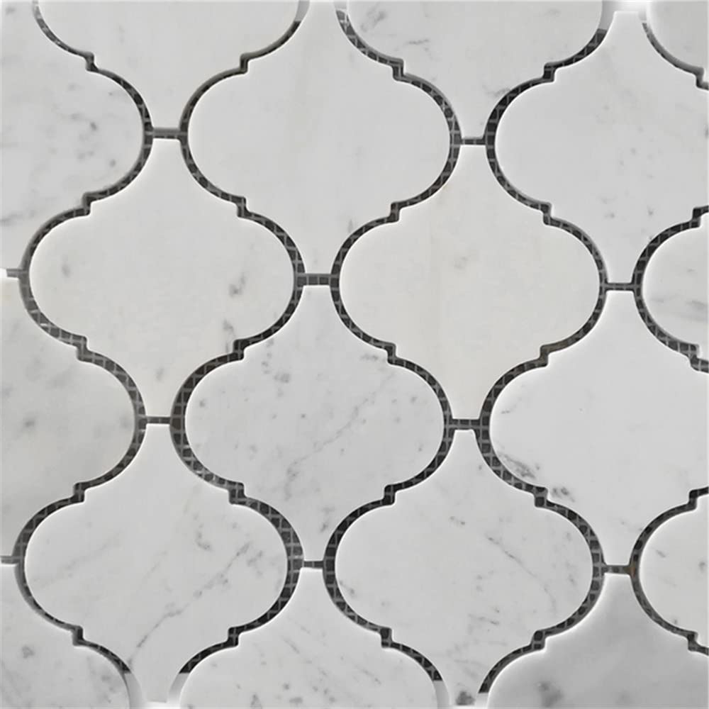 Carrara White Marble Grand Arabesque Baroque Lantern Mosaic Tile Honed Kitchen Bath Wall Floor Backsplash Shower (1