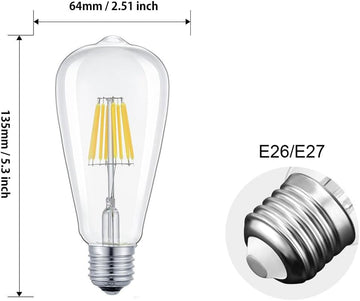 LED Vintage Edison Bulb ST64-4W LED Light Filament Bulb, Clear Glass Cover, E26 Base, Clear Warm White 2700K, Replace