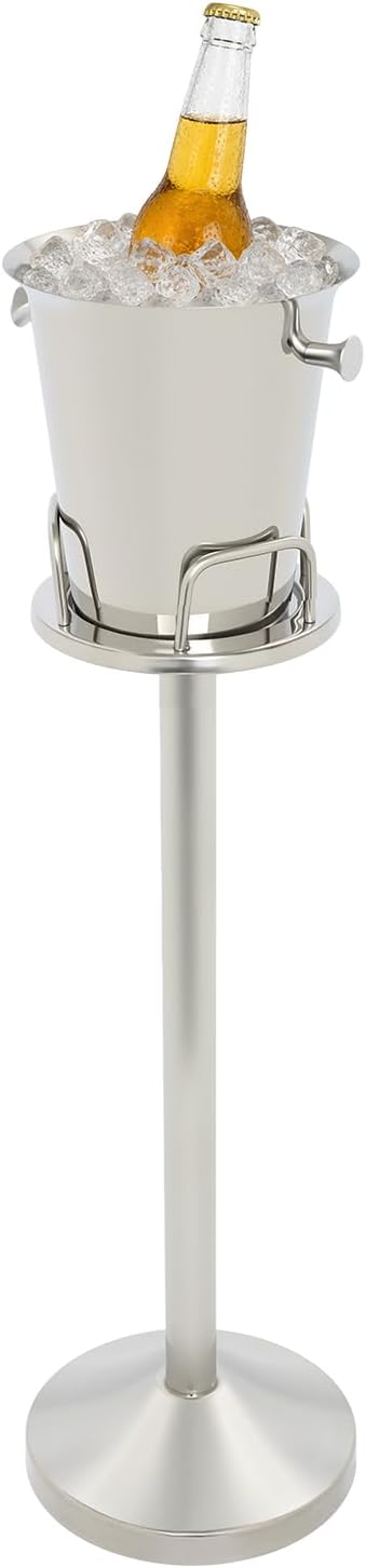 Champagne Ice Bucket with Stand, Stainless Steel Wine Chiller on Rack for Party Bar Club Wedding, 5L Capacity, Silver