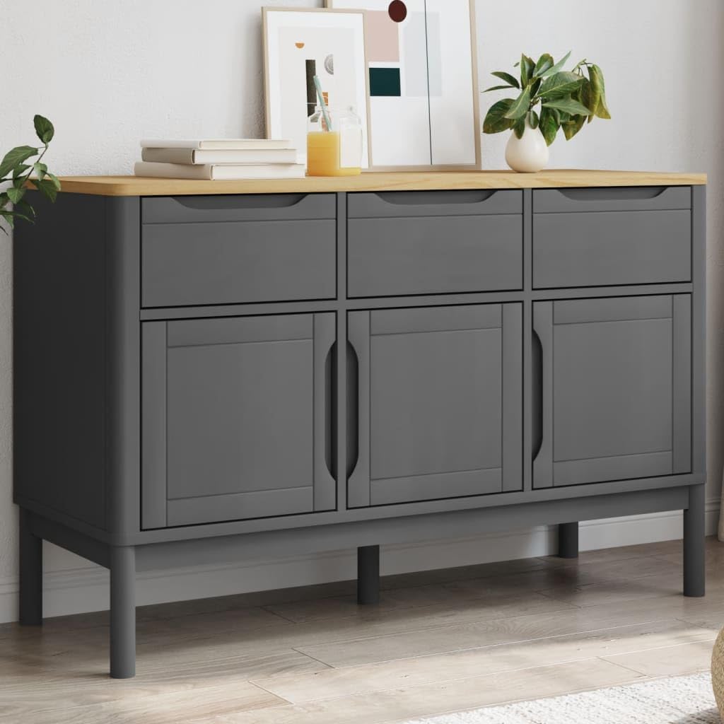 Gray Pine Wood Sideboard 44.9" Buffet Storage Cabinet | Modern gray wood accent chest with spacious top and wooden