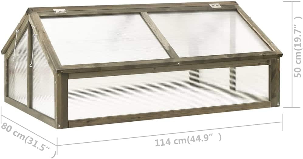 Cold Frame Greenhouse, 44.8"x31.4"x19.6" Gray Wooden Garden Planter Bed with Double Hinged Roofs, Open Bottom Raised