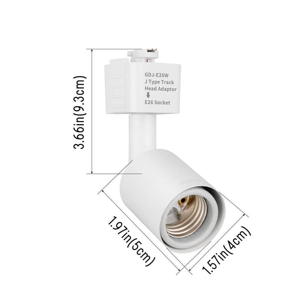 J Type Track Lighting Head to E26 Medium Screw Base Adapter Light Direction Adjustable Pack of 12 (White)