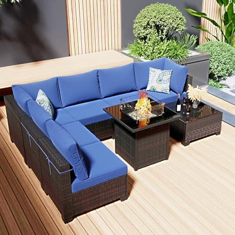 8-Piece Wicker Outdoor Patio Furniture Set - Fire Pit | Brown for Backyard, Garden & Porch