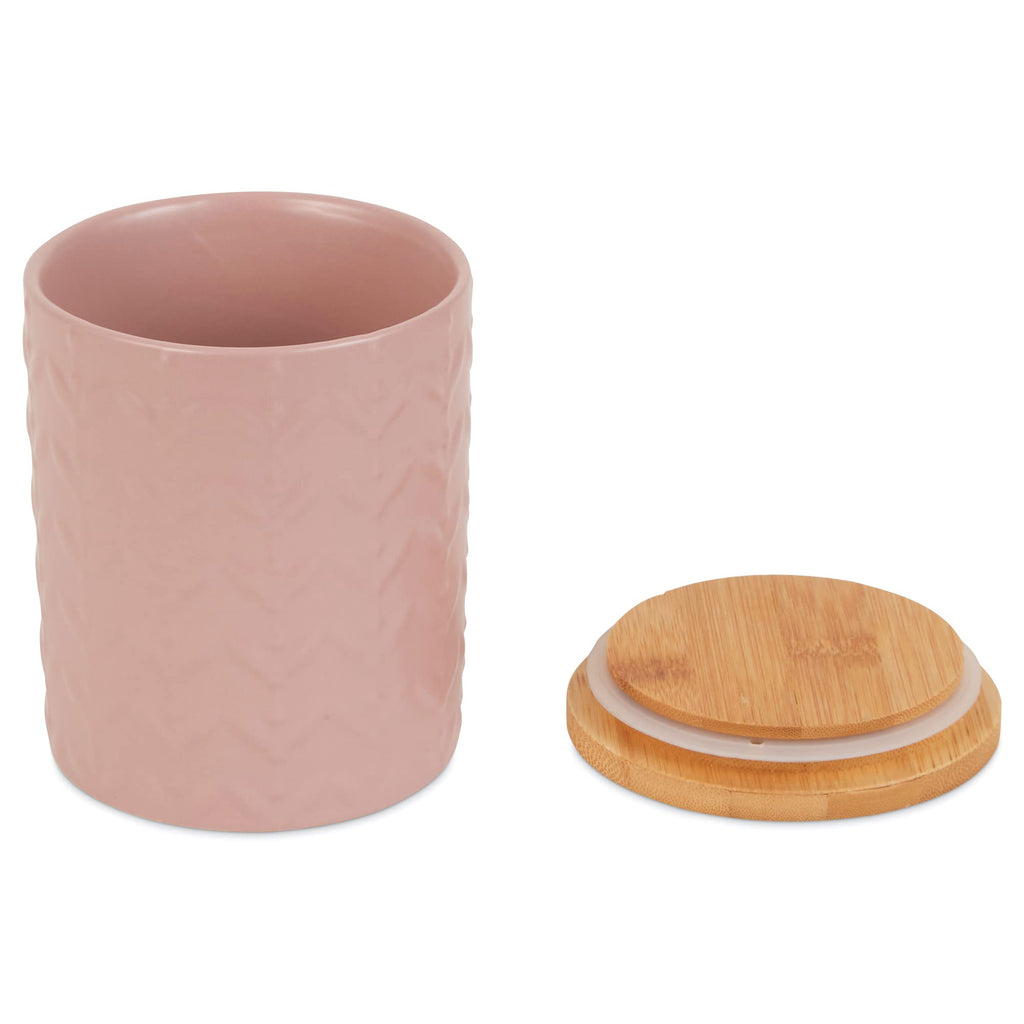 Kitchen Accessories Collection, Textured Matte Ceramic Canister Set, Pale Mauve, Vine, 3 Piece