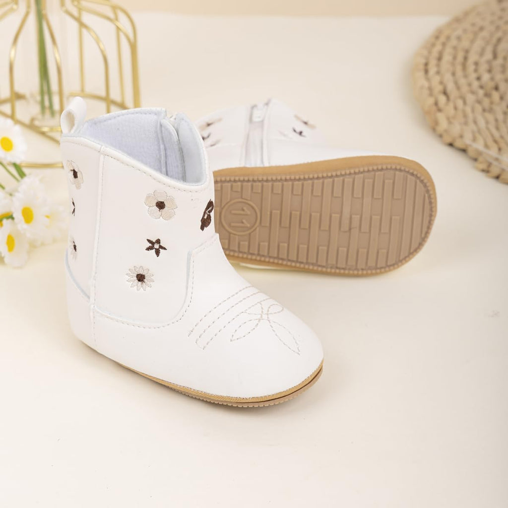 Baby Boys Girls Western Cowboy Boots Infant Moccasins High Top Booties Toddler Soft Sole Non-Slip First Walker Crib