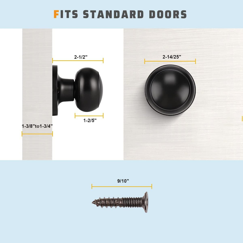 2 Pack Black Closet Door Knobs Dummy Door Knob, Individual Dummy Door Knob Single Side, Matte Black Interior Door