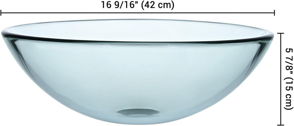 Aquaterior Tempered Glass Bathroom Vessel Sink 16" Round Countertop Vanity Basin Bowl Transparent Minimalist Modern