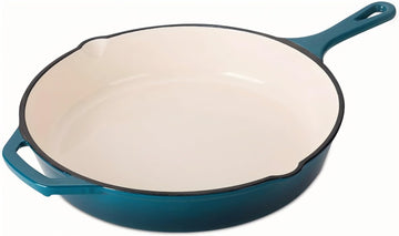Enameled Cast Iron Skillet, Non Stick Fry Pan, Induction Compatible (Peacock Blue, 10 inch)