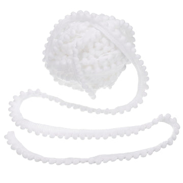 Pom Trim Ribbon, 0.5" Wide White Pom Ball Fringe Trim Sewing Fringe Fabric Trim Ribbon for DIY Crafts - 8.5 Yards