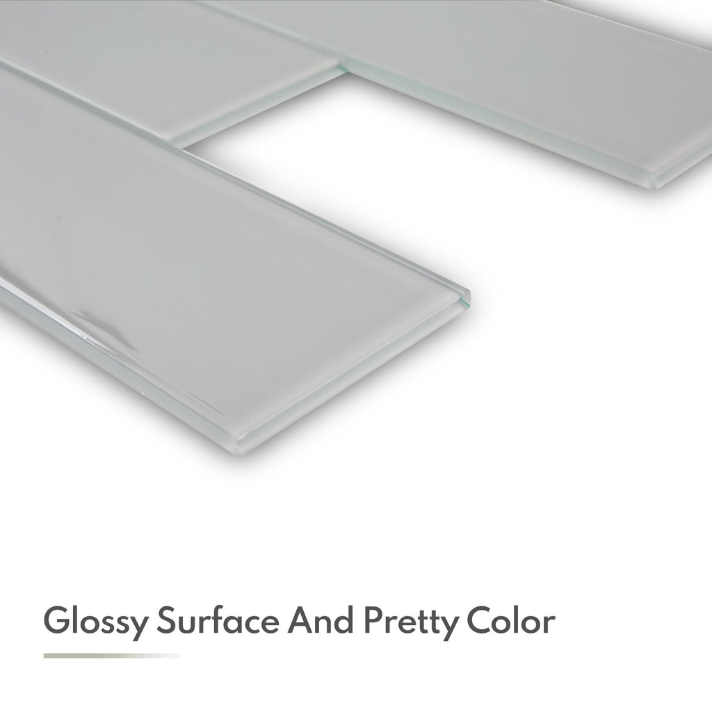 Warm Grey Glass Subway Tile, Glass Kitchen Shower Backsplash Wall, 4 x 12 Inches, 4 Sq.Ft.