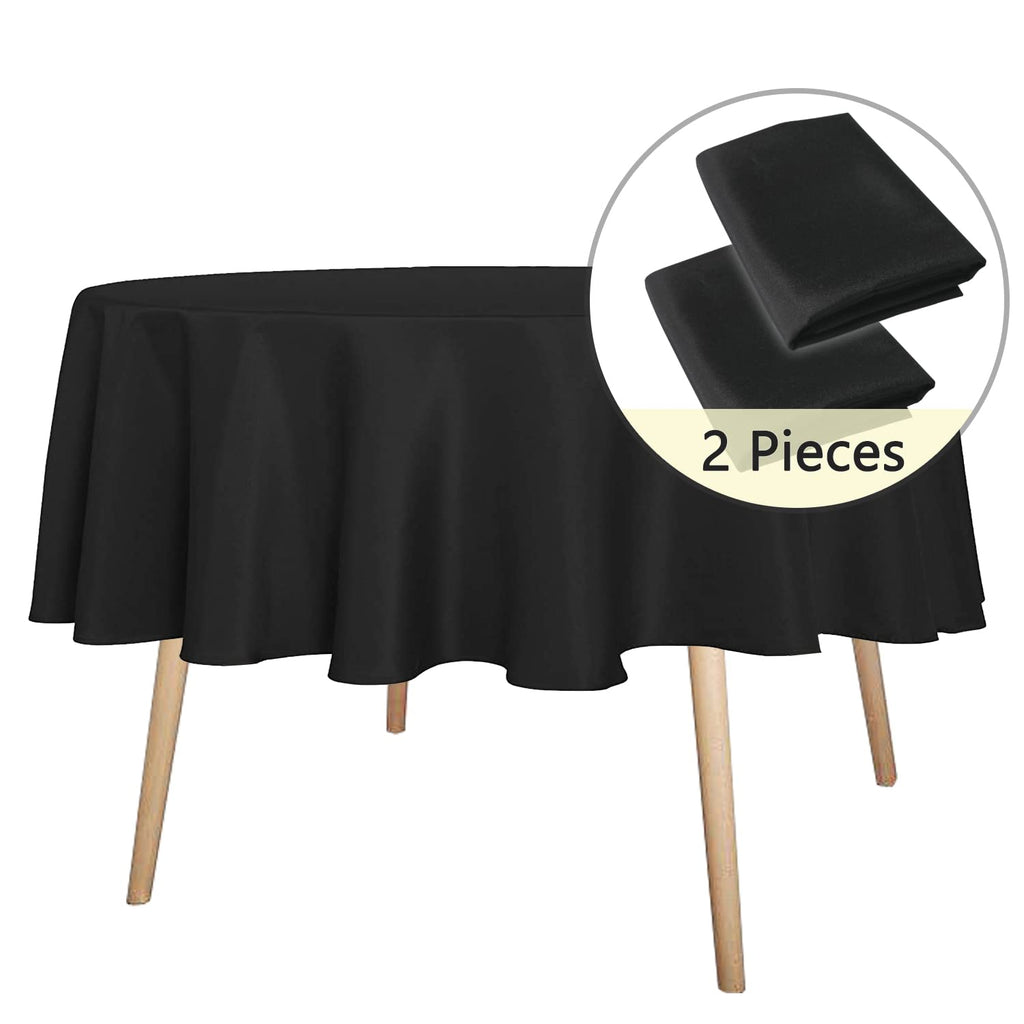 2 Pack Round Tablecloth 60 Inch Black Table Cloth for Dining Tables