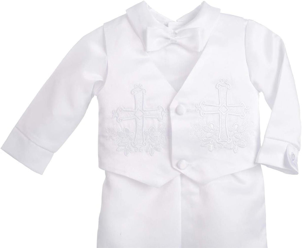 Baby Boys Christening Suit White Baptism Outfits with Bonnet
