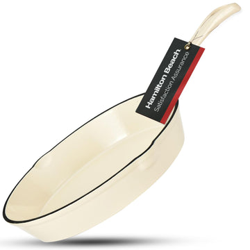 Enameled Cast Iron Fry Pan 10-Inch Cream, Cream Enamel coating, Skillet Pan For Stove top and Oven, Even Heat