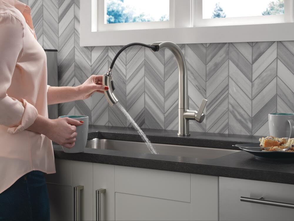 Keele Brushed Nickel Kitchen Faucet with Pull Down Sprayer, Modern Single Hole Faucet, Single Handle, Spotshield