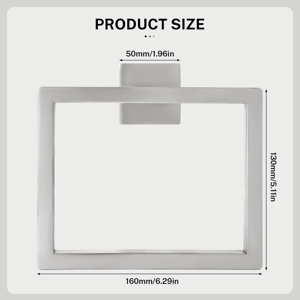 2-Piece Brushed Nickel Square Towel Ring, Modern Hand Towel Holder, Stainless Steel Towel Hangers Wall-Mounted Towel
