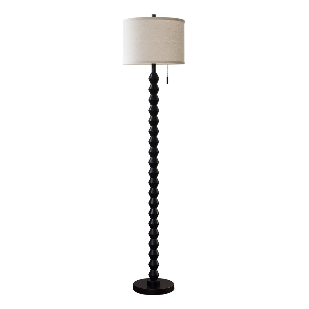 65" Black Solid Wood Modern Floor Lamp with Pull Chain Switch
