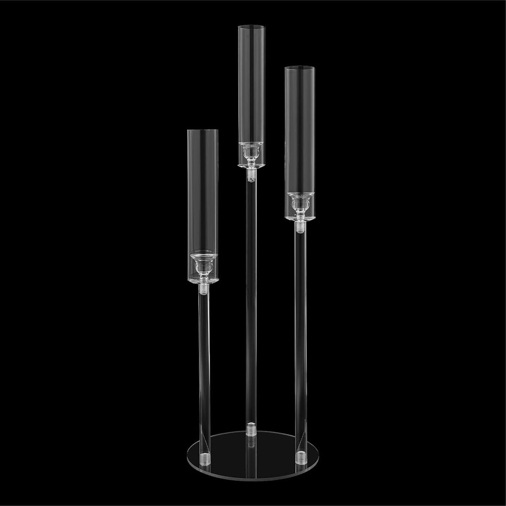 3 Arms Clear Acrylic Candlesticks Holder 6PCS 29.92" Tall Candelabra Candle Holder, Weddings, Receptions, Birthdays