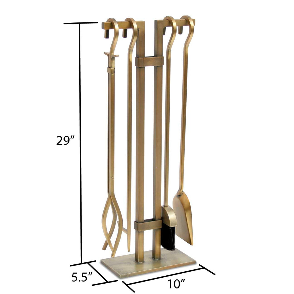 Sinclair Fireplace Tool Set, Burnished Brass, 20 Pounds