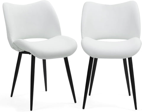 Modern Upholstered Dining Chairs Set of 2 Accent Dinner Chair with Pu Faux Leather and Middle Curved Back for Kitchen
