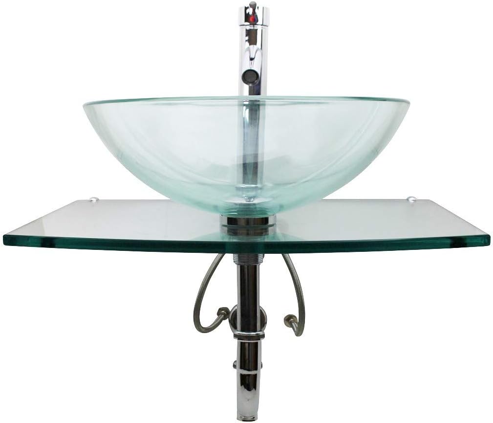 Renovators Supply Manufacturing Halo Glass Wall Mount Bathroom Sink 23 3/4 in. Tempered Glass Round Wall Hung Vessel