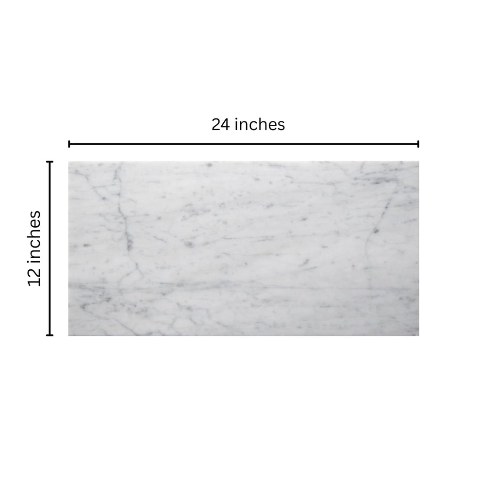 Bianco Carrara White Italian Polished Marble Tile - Premium Natural Stone, Wall & Floor Use (12x24 Inch, 1 piece
