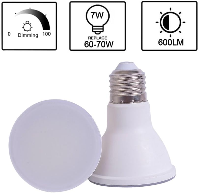 PAR20 E27 120V Dimmable 7W 2700K Warm White led Bulb Equivalent to 60W 70W Halogen Bulb (2700K Warm White)