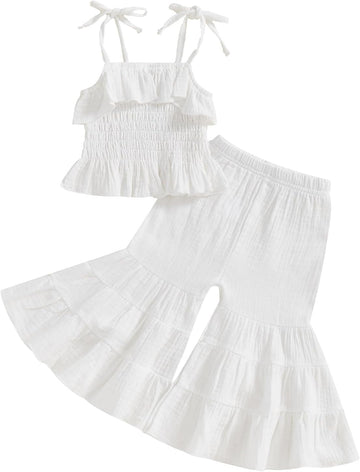 Toddler Baby Girl Smocked Outfit Halter Shirt Flared Pants Set