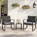 3-Piece Rattan Outdoor Patio Furniture Set - Rocking | Grey for Backyard, Garden & Porch