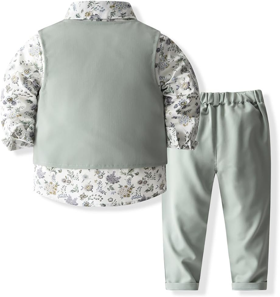 Toddler Boy Clothes Suit Gentleman Wedding Outfits, Formal Dress Shirt+Bowtie+Vest+Pants