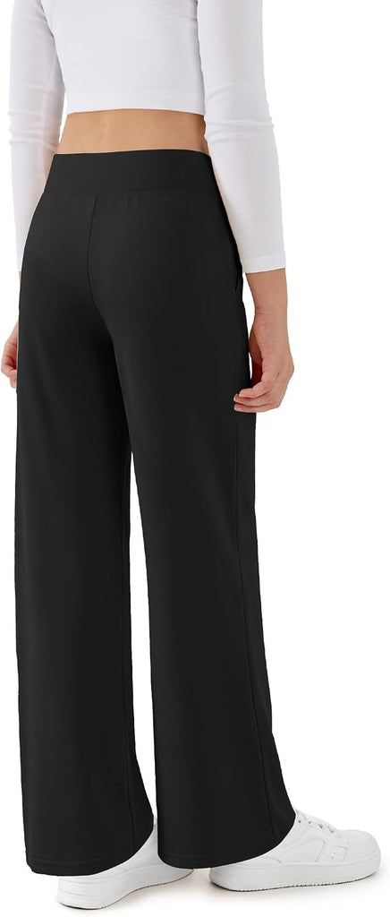 Girls Wide Leg Pants with Stretchy High Waist Casual School Uniform