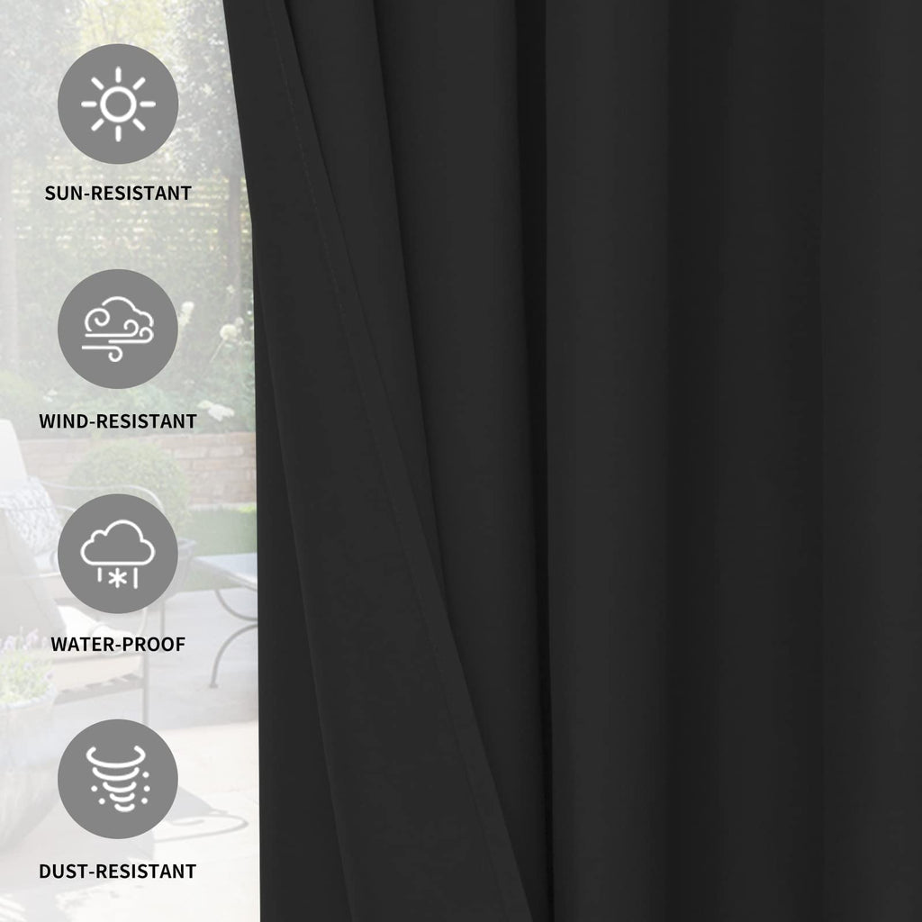 100% Waterproof Outdoor Curtains 54x84 inch, Black