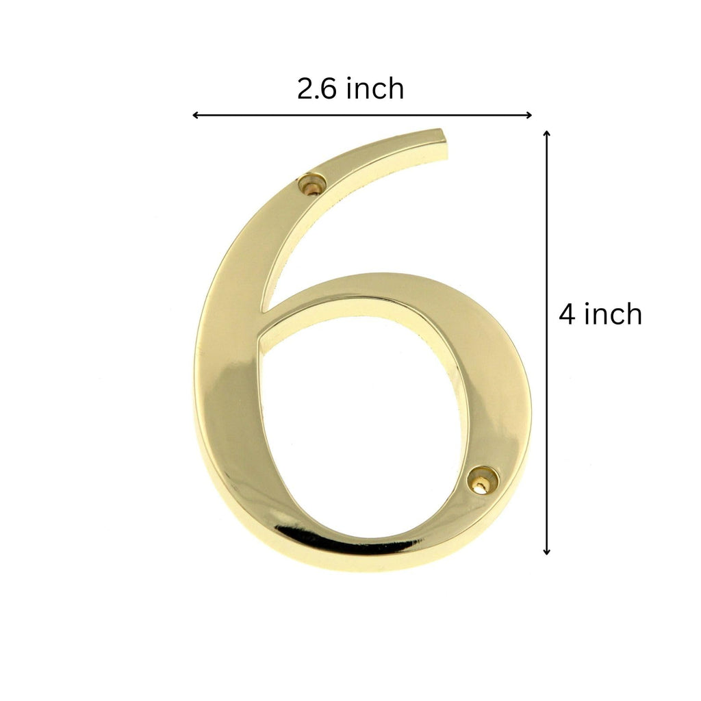 Polished Brass 4" House Address Number (6)