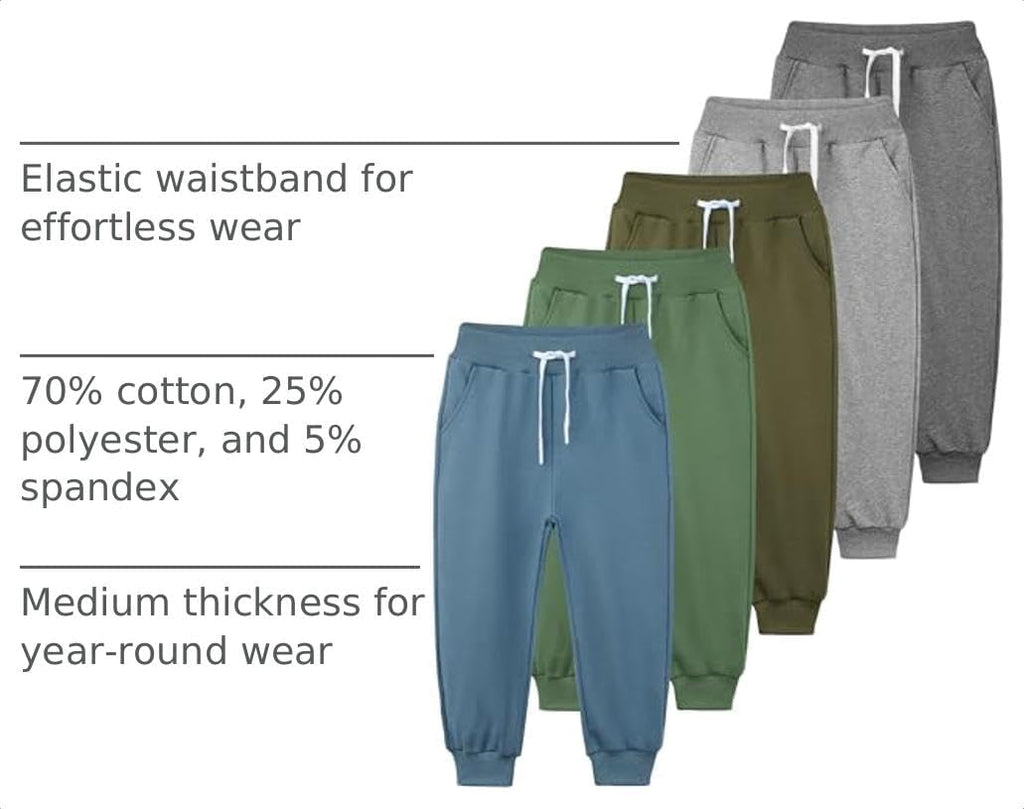 5 Pack Boys Sweatpants Toddler Athletic Joggers Kids Cotton Pants