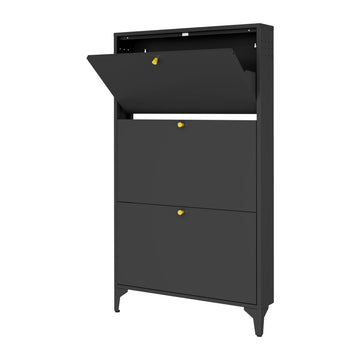 Shoe Cabinet with 3 Flip Drawers-Metal Narrow Shoe Rack -Hidden Metal Shoe Cabinet-Freestanding Shoe (3 Door, Black)